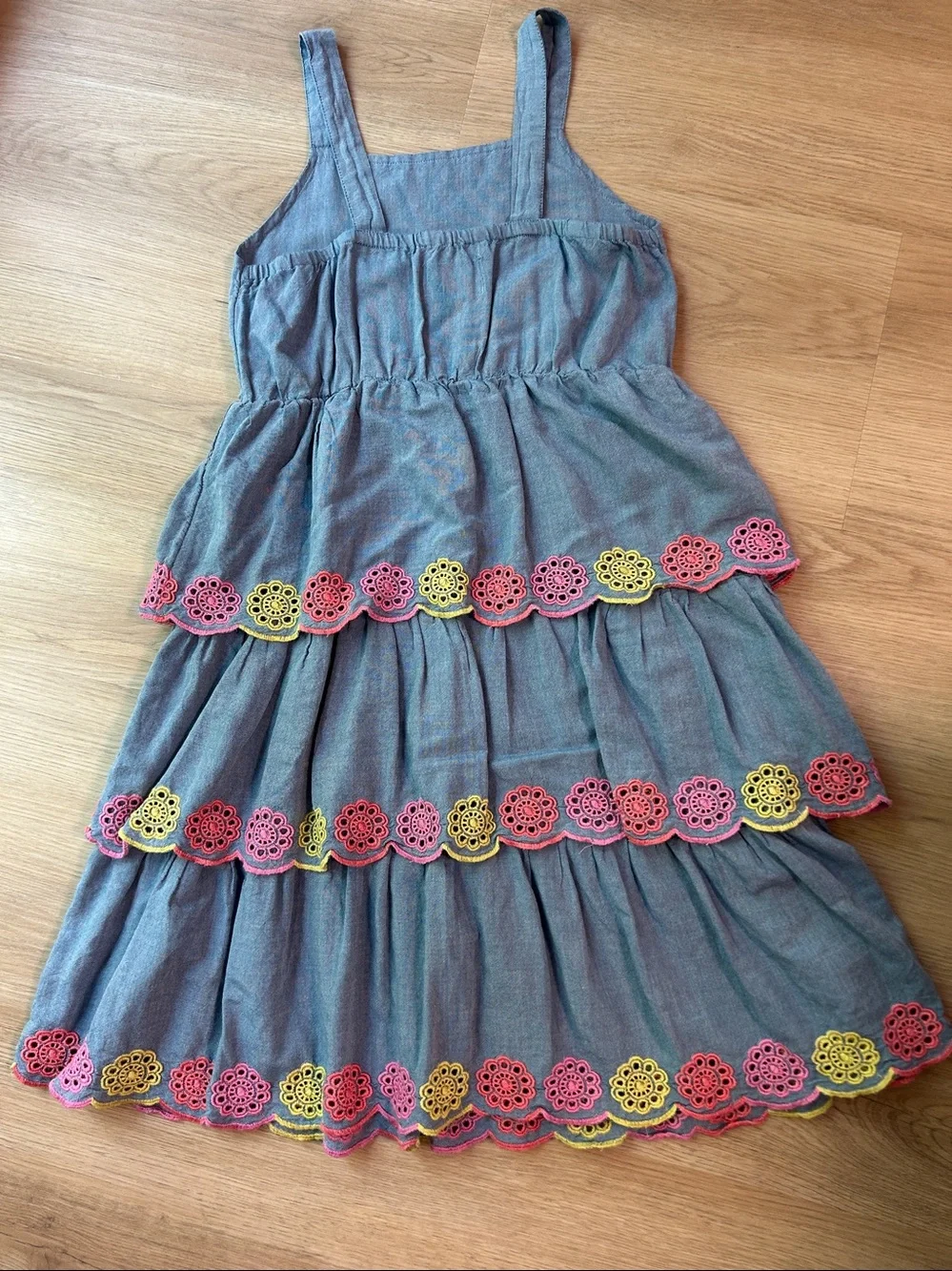 Old Navy Sleeveless Blue Tiered Eyelet Dress with Ruffles for Girls Size L 10-12